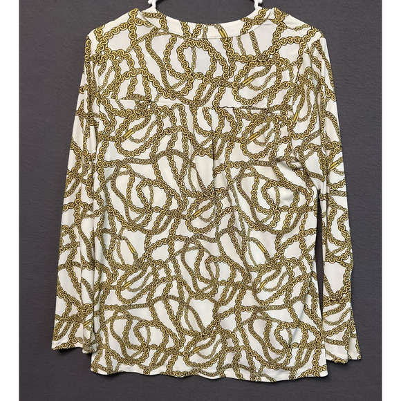 Michael Kors Shirt Womens Small Gold Chain Print Zip Front Long Sleeve Top S - Picture 6 of 7